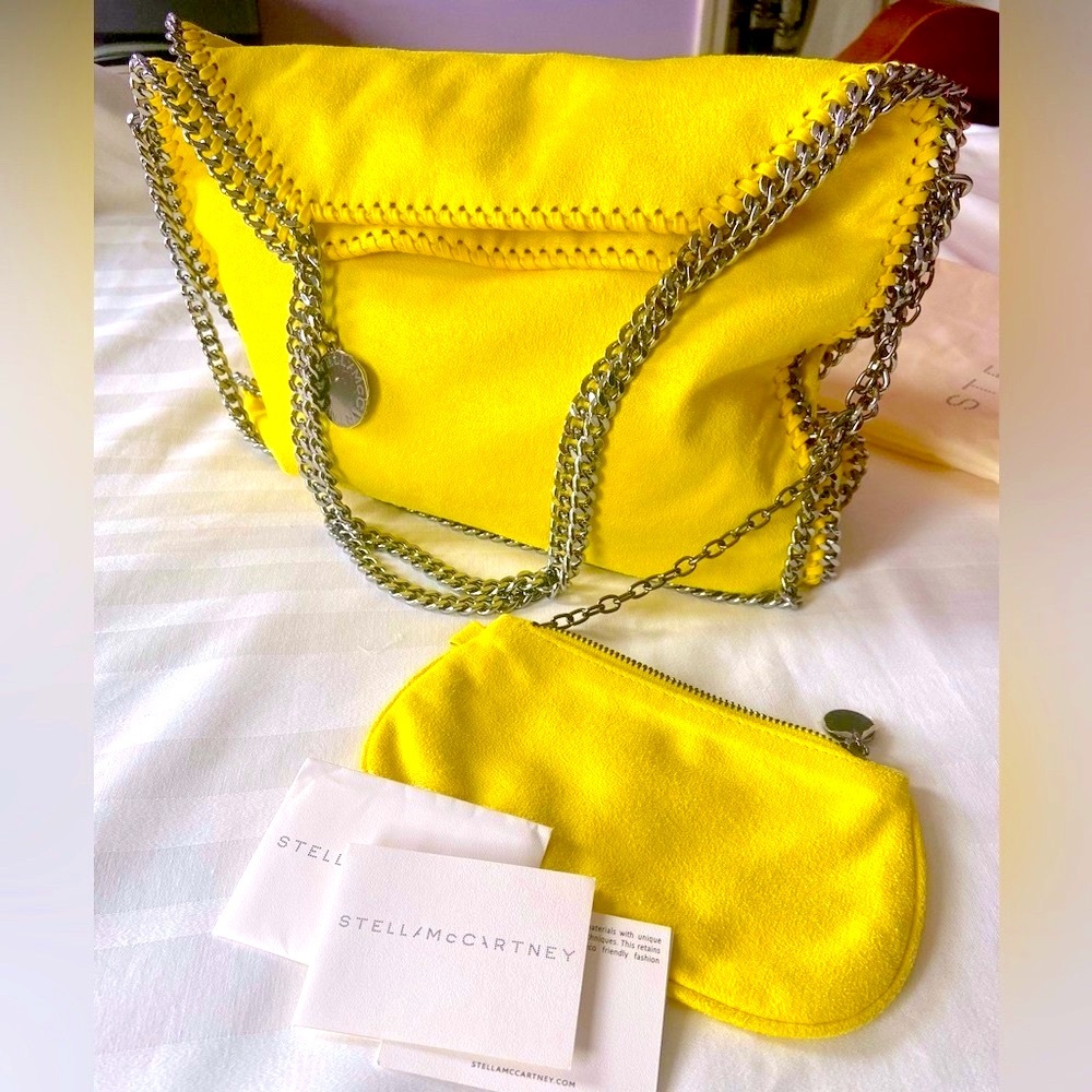 Stella McCartney  Falabella Tote  Yellow Shaggy DeerGumetal Chain Bag Faux Seude